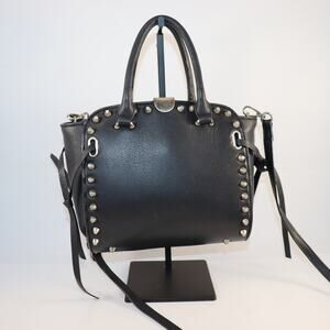 Sorial Black Leather Satchel Studded Tote with Crossbody Strap